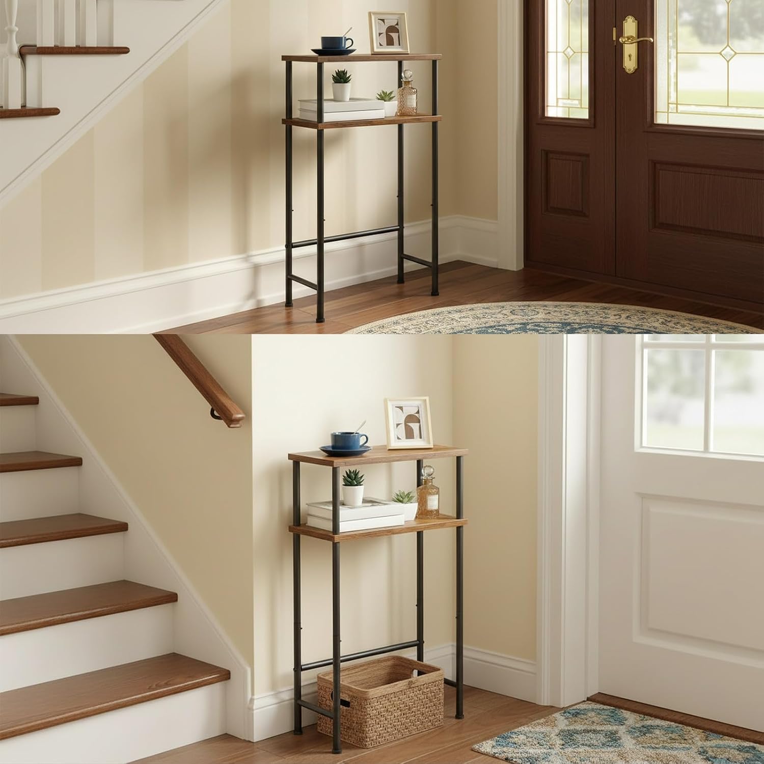 HOOBRO Narrow Console Table for Small Space, 15.7" Entryway Table with Storage, Sofa Table with 2 Shelves, Skinny Console Table for Entryway, Hallway, Living Room, Rustic Brown and Black BF40XG01