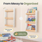 Ocodile Floating Kids Bookshelf – 3-Tier Wall Mounted Bookshelf for Nursery & Playroom – Montessori Floating Shelves for Kids Room Made of Pine Wood with Smooth Finish - White