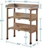 Topeakmart Potting Bench Table w/Metal Tabletop for Garden, Fir Wood Workstation w/3 Tier Shelves, Outdoor Work Bench w/Hook Brown