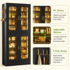 Cyclysio 67" LED Kitchen Pantry Cabinet with 6 Adjustable Shelves, Tempered Glass Doors, Built-in Color-Changing LED, Large Storage Cupboard for Kitchen, Dining, Living Room, and Bathroom, Black