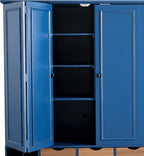 Virubi Farmhouse 71" Kitchen Pantry Cabinet with Power Outlet & USB Ports, 53.2" L Deep Storage, 4 Adjustable Shelves, 12 Wine Racks, 5 Drawers & Serving Trays, Foldable Doors, Anti-Tip Design (Blue)
