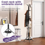 Coat Rack Freestanding,Entryway Hanger Stand,Umbrella Holder,Hall Tree With 12 Hooks, Floor Standing Metal Tree Stand,Black