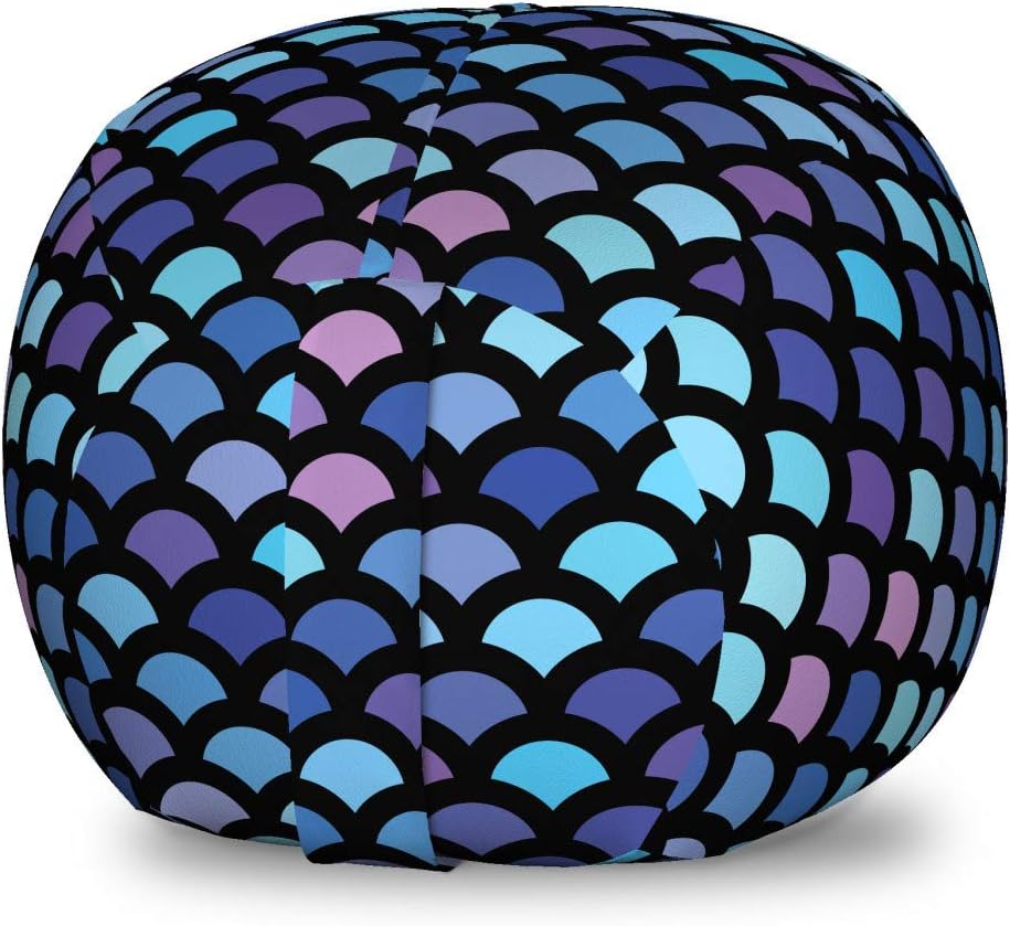 Lunarable Mermaid Scale Storage Toy Bag Chair, Continuous Japanese Circular Pattern Overlap Rounds in Aqua Color Palette, Stuffed Animal Organizer Washable Bag, Small Size, Blue Purple