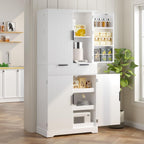 roomfitters 72" Tall Fluted Kitchen Pantry Cabinet with 4 Pull-Out Drawers & 6 Door Spice Racks, White