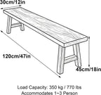 Outdoor Wood Porch Bench Weatherproof, 18in High, Suitable for Patios, Bedrooms, and Dining Rooms, with a Load Capacity 880 Lbs(120x45x30cm/47x18x12in)