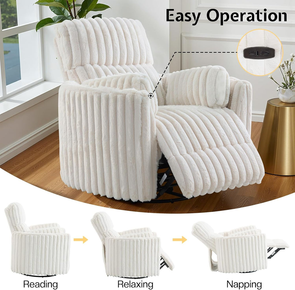 Jocisland Power Rocking Nursery Chair/Swivel Recliner/USB, Cream Corduroy | Oversized Glider Chairs,Corduroy,2 Pillows,USB & Type-C,Reclining Armchair Sofa,Living Room,Bedroom,Nursing