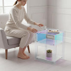 Acrylic Side Table Cabinet, End Table Record Player Table with Storage Shelf, Clear Side Table Nightstand for Living Rooms Bedrooms Offices, Etc (Colorful)
