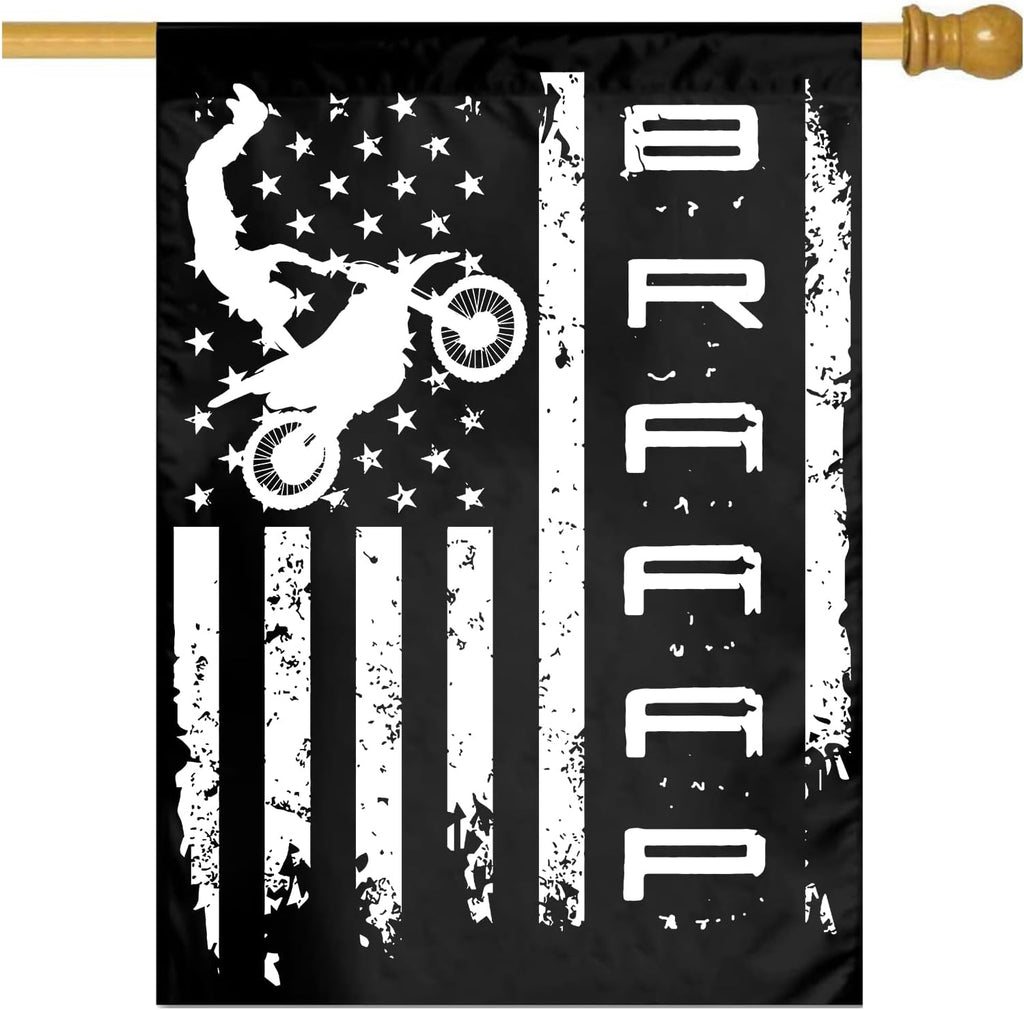 Braaap Motocross Dirt Bike American Garden Flag 28x40 Inch Outdoor Decoration Banner House Flags Yard Farmhouse Garden Deco Indoor Sign