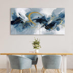 BewDalky Navy Blue Yellow Abstract Canvas Wall Art Large Modern Watercolor Fluid Art Prints Minimalist Lines Circles Pictures Wall Decor Contemporary Artwork for Living Room Bedroom Office 23"x46"