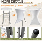 HLPB 28" Round Folding Table with Cover, Foldable Bar Height Table with Removable Legs, Cocktail Table with Handle and Locking Legs for Parties, Patio, Backyard, Wedding, Dining, White