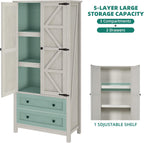 YITAHOME 64.5" Tall Kitchen Pantry Cabinet, Farmhouse Pantry Storage Cabinet with 2 Drawers & Adjustable Shelves, Ideal for Living Room, Kitchen or Hallway, White