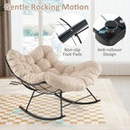Giantex Outdoor Rocking Chair, Indoor Oversized Egg Papasan Chair with Padded Cushion, Patio Rocker Chair w/Metal Frame for Porch Garden Backyard, 450 lbs Capacity, Beige