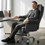 Leather Home Office Chair with Footrest 400lbs, High Back Rolling Desk Chair with Lumbar Support Soft Armrests, Excutive Office Chairs with Wheels Height Adjustable Rocking Swivel Functions,Black