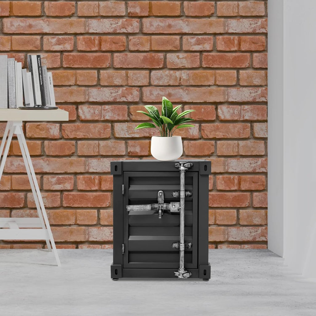 Industrial Style End Table 22 Lbs Load Capacity Side Table with Metal Combination Lock & Two Layer Storage Industrial Style Container Cabinet for Living Rooms, Bedrooms and Offices(Black)