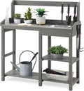 Psilvam Outdoor Potting Bench with Sink, Rot-Resistant HDPS Potting Table for Outside Garden, All-Weather Use (Gray)