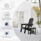 Plawdlik Folding Adirondack Chair Set of 4, Cup Holder，Wooden Textured ，Heavy All-Weather HDPE Comfortable Set Poolside Backyard Lawn Black