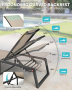 Aluminum Chaise Lounge Chair Outdoor, Foldable Patio Pool Lounge Chairs 5-Position Recliner for Outside, No Assembly Sun Lounger for Poolside, Khaki, 2 Chairs&1 Side Table