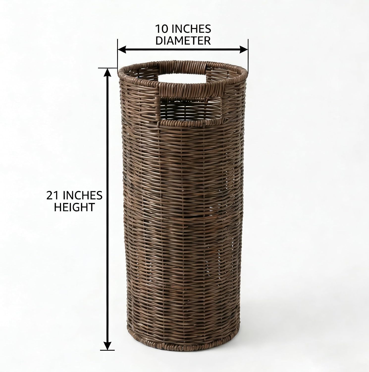 Rattan Umbrella Holder for Entryway with Drip Tray, 21''H Round Umbrella Stand for Indoor & Outdoor, Tall Wicker Basket for Storage, Woven Organizer for Home, Office, Hotel, Shop, Brown