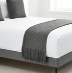 Geometry Bed Runners Queen Size Solid Grey Bed Scarf with Tassel Boho Knit Bed Runner Scarves Decorative for Bedroom Home Hotel (91x24 Inches, 1 Piece)