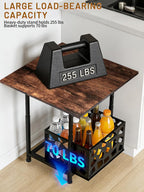 Mini Fridge Stand with Storage Basket 19.7", Beverage Refrigerator Stand with Wheels, Adjustable Height Mini Fridge Cabinet, Heavy Duty Fridge Table for Dorm, Office, Apartment, Kitchen (Brown)