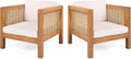 Outdoor Club Chair Set of 2 — Acacia Wood Frame, Wicker Armrests & Beige Cushions, 400 lbs Capacity, for Patio Garden Backyard