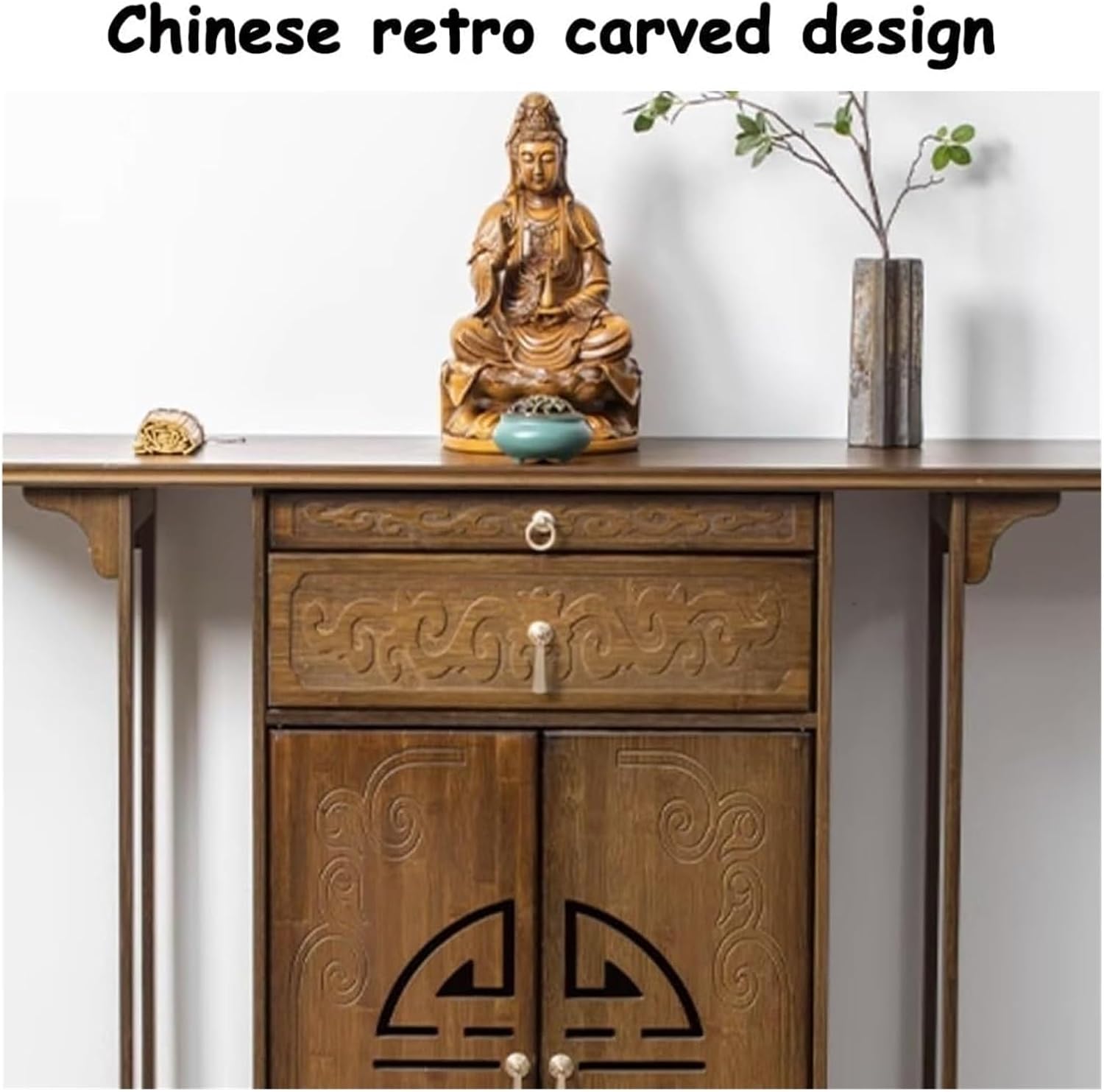 Bamboo Buddha Altar Table - Personal Shrine Cabinet for Meditation, Relaxation, and Worship - Chinese Design with Storage(140x40x108cm/55.1"x15.7"x42.5")