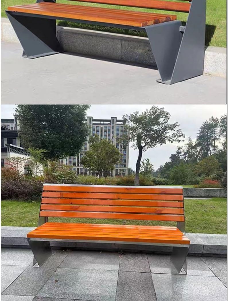 Patio Benches for Outdoors Stainless Steel Park ChairOutdoor BenchesPineapple LatticeSolid WoodPlastic Wood BackrestThickened BenchPatio Seating Garden Benches for Outdoors
