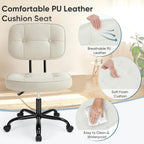 DUMOS Home Office Desk Chair - Ergonomic Armless PU Leather Computer Rolling Task Chair，with Comfy Lumbar Support and Height Adjustable, 360° Swivel, Vanity, Bedroom, Beige