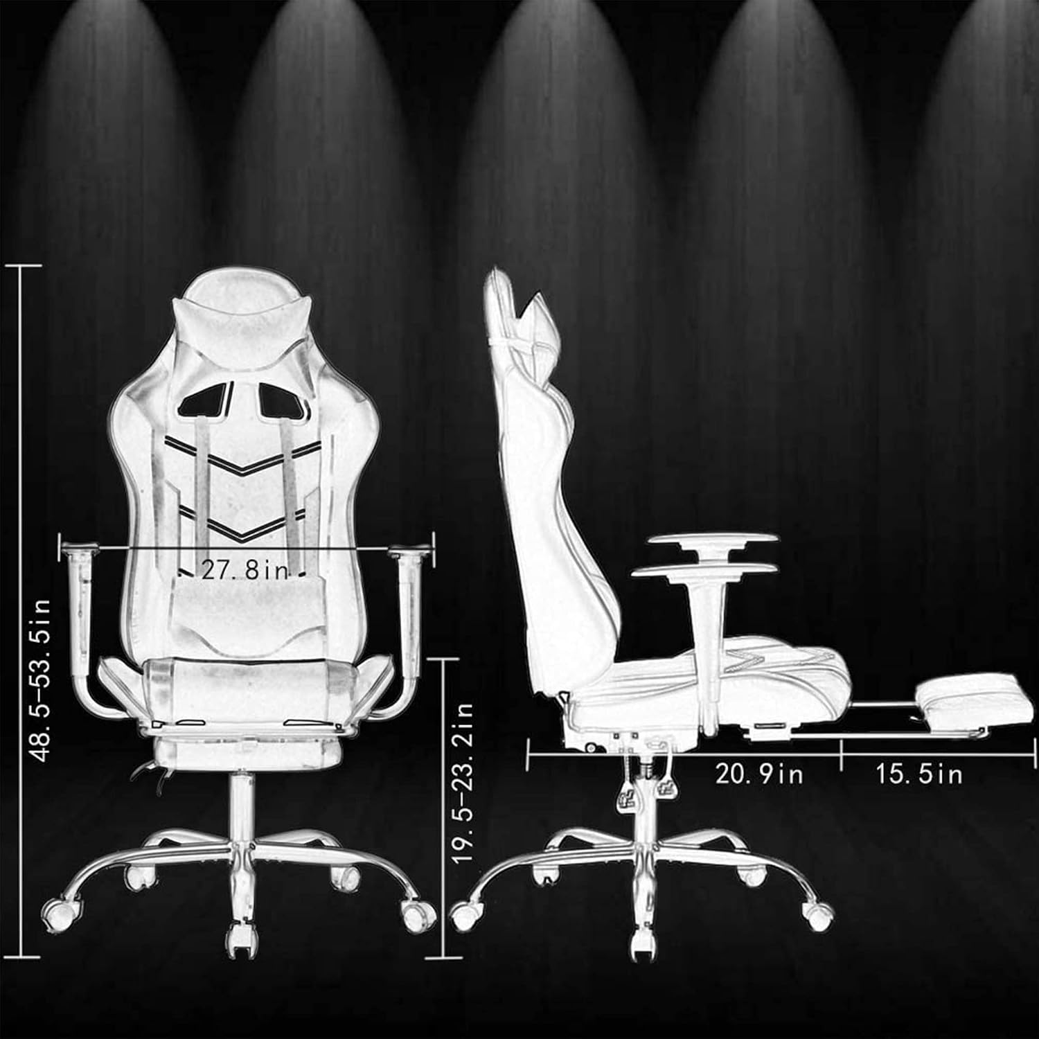 BestOffice | Ergonomic Gaming Chair | White | Reclining Computer Chair with Lumbar Support, Headrest Pillow, Adjustable Footrests | 360 Swivel with Heavy Duty Wheels | for Home & Office