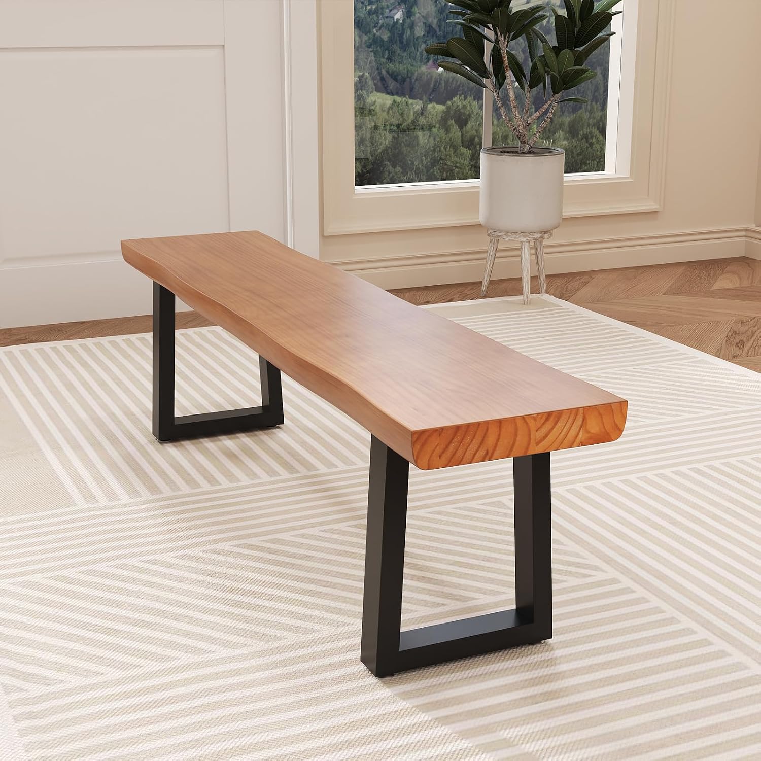 Durable Solid Wood Top Bench with Sturdy Metal Legs – Versatile Dining & Office Seating - Multi-Size Options Ideal for Living Room, Dining Room, and Home Office(Dark yellowbench, 70.87in)
