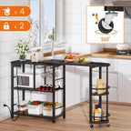 HOOBRO L-Shaped Bar Table, Home Bar Unit with Charging Station, 3-Tier Shelves with Wine Rack, 360° Extendable Bar Table on Wheels, Corner Mini Coffee Cabinet, for Pub, Kitchen, Black BB183UBT01