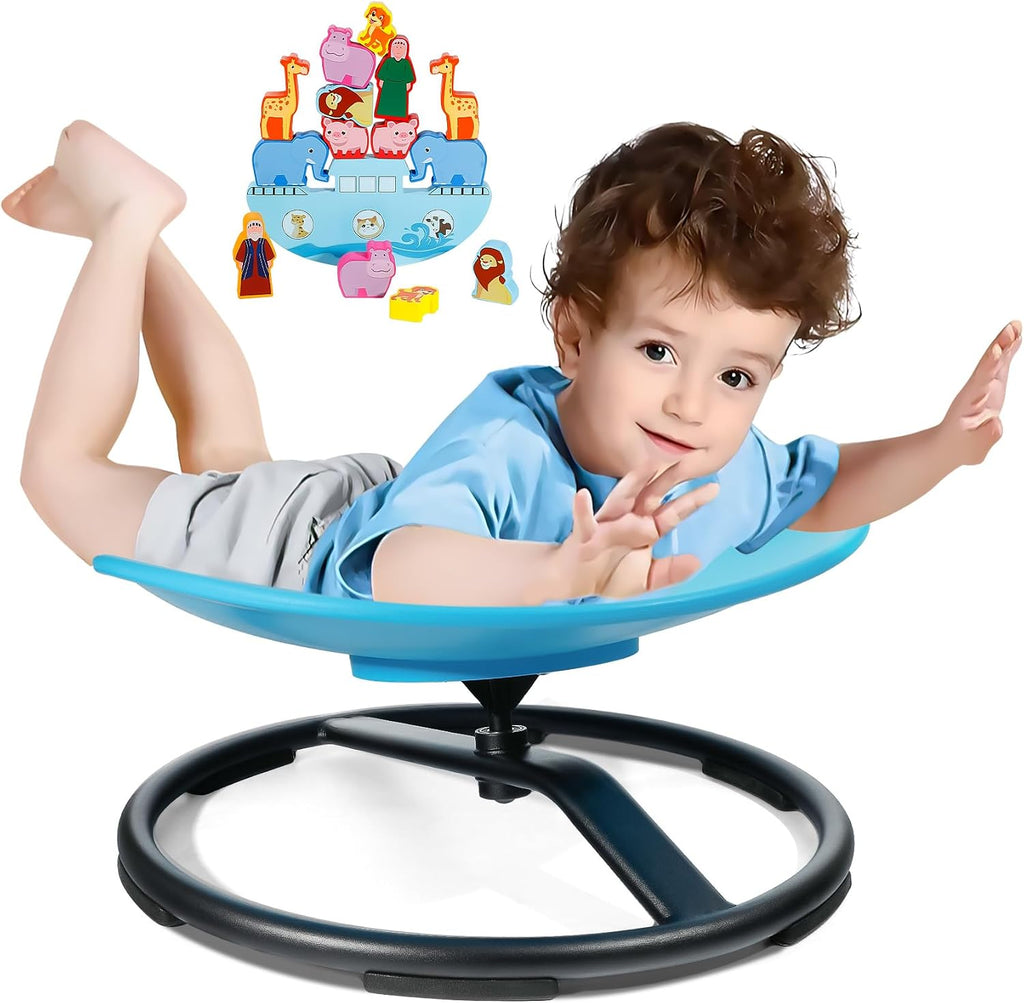 2026 Upgraded Kids Sensory Swivel Chair, Indoor Spinning Seat for Active Play and Balance Coordination, Non-Slip Metal Base, Heavy Duty Rotating Chair for Boys and Girls(Blue)