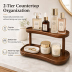 Adkoat® Two Tier Bathroom Desktop Countertop Organizer - Pine Wooden Perfume Vanity Stand Counter Shelf for Cologne Skincare Makeup Dresser Organizer - Matcha Station | Mug Display - 12.6 x 6.3 x 7.5