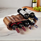 MultiBey 8-Bottle Acacia Wood Wine Rack - Freestanding Wine Compact Countertop & Cabinet Storage, Tabletop Wine Liquor Bottle Holder for Kitchen, Bar (16.34"x5.91"x4.92")