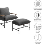 Modway Raya Outdoor Patio Sling Chair with Ottoman Set in Charcoal - Comfy Accent Lounge Chair and Footstool with Removable Boucle Fabric Cushions for Porch, Deck, Backyard