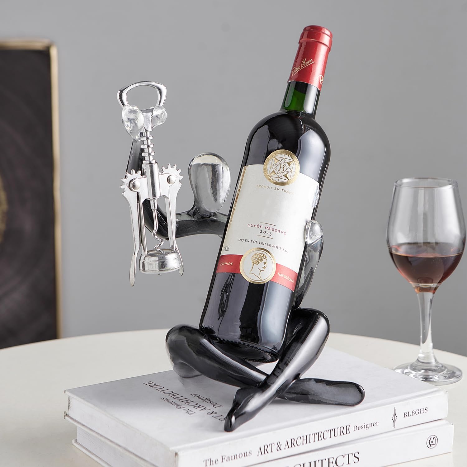 Thinker Statue Wine Rack, Transparent Gray Modern Rack for Kitchen Table Decor, Single Wine Bottle Holder Countertop for Bar, Small Bottle Holder Rack