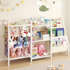 B1 Kids Bookshelf and Toy Storage, 3-Tier Book Shelf for Kids Rooms, Sling Baby Bookcase with Stuffed Animal Storage, Montessori Toddler Bookshelf for Nursery, Bedroom, Playroom, White