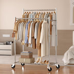 HYSEYY Clothes Rack,Double Rods Rolling Clothing Rack for Hanging Clothes load 400LBS,Portable Garment Coat Rack with Wheels Wardrobe Closet for Bedroom Laundry Room,Retail Store,Silver