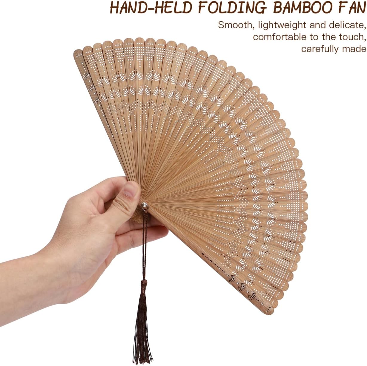 SEWACC Bamboo Folding Hand Fan, Vintage Chinese Silk Handheld Fan for Dancing And Party Decoration