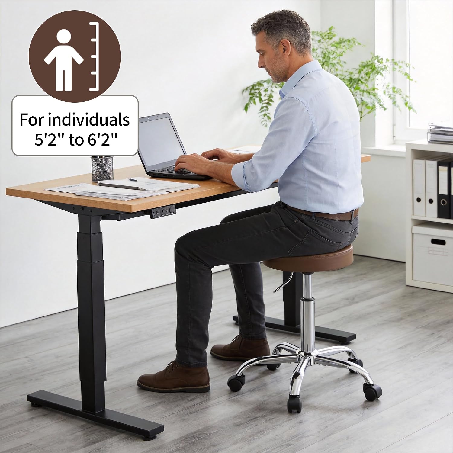 FIRAVOE Adjustable Office Stool with Wheels 19.5"-26.6", Brown Thick Cushion Backless Rolling Chair (Coffee Brown)