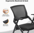1 Pack Stackable Folding Office Chair with Wheels, Ergonomic Mesh Conference Room Guest Chair Stool for Waiting, Training Rooms, Reception, Events, Capacity 350lbs