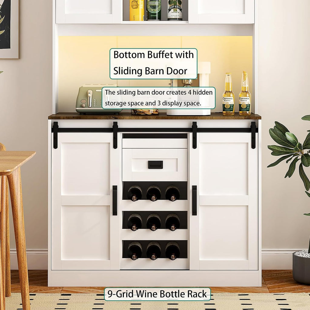 74" High Kitchen Pantry Cabinet, Large Kitchen Buffet with U+B Charging Port, 3 Shelves and 1 Drawer for Dining Room, Living Room, White
