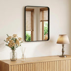 Sweetcrispy Bathroom Mirror 20x16 Inch Metal Framed Rounded Rectangle Vanity Mirror for Wall, Over Sink, Farmhouse, Restroom, Anti-Rust, Modern Decorative, Horizontal or Vertical Hanging, Black