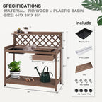 Potting Bench Potting Table Potting Benches for Outside 44 Inch Fir Wood Garden Potting Station Garden Table PVC Layer Storage Shelf Sink Drawer Hooks