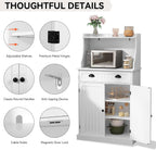 ARTPOWER 54" Kitchen Microwave Cabinet/Stand with Storage and Drawers, Pantry Storage Cabinet with Hutch & Adjustable Shelves for Kitchen, Dining Room, Living Room, Hallway in White