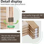 FDW 4 Panel Room Divider Folding Privacy Wooden Screen with Three Clever Shelf Portable Partition Wood Divider for Home Office, Natural Wood