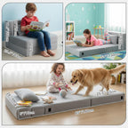 Tiita Kids Floor Mattress for Toddler, Child Fold Up Sofa Couch Convertible Futon Folding Chair with Storage Bag for Kids, Plush Grey
