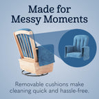 Foundations SafeRocker Glider Rocker with Steel Swivel - Baby Feeding and Rocking Chair for Nursery, Daycare Environment - Nursery Rocking Chairs with Wood Skirt Base - Blue Microfiber