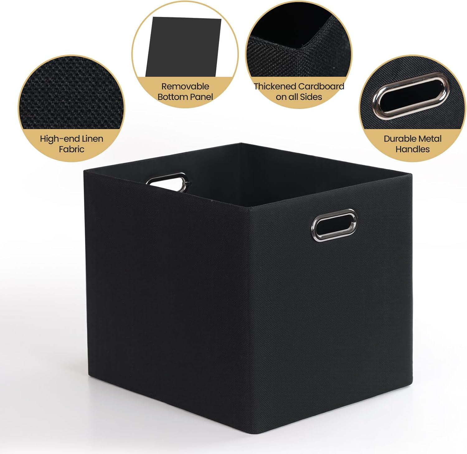 Posprica 3X Thicker Collapsible Storage Bins,13×15x13 Foldable Storage Cube Boxes Fabric Drawer for Closet Shelf Cabinet Bookcase, set of 4 (Pure Black)