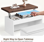 Lift Top Coffee Table Set with Storage Bench, 4-in-1 Convert Gaming/Reading/Dining Table, 40'' Multi-Function Coffe Tables with Hidden Compartment & Open Shelves, for Living Room, White Brown